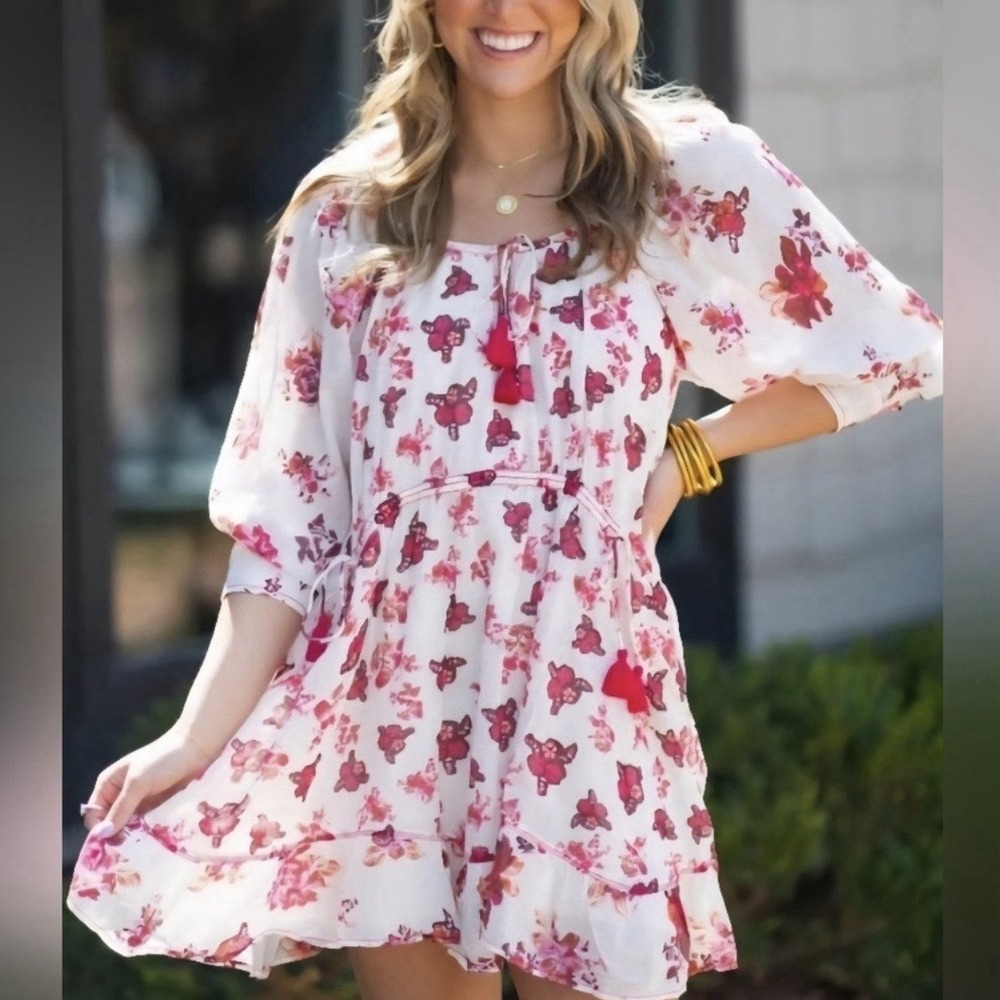 Free People Women's Camella Floral Boho Mini Dress Cotton Gauze Size XS